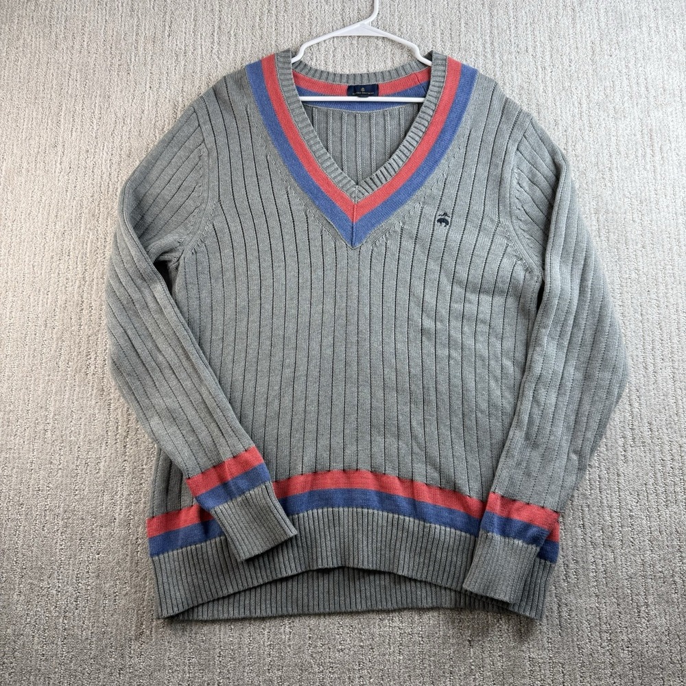 Brooks Brothers V Neck Tennis Sweater Men's Size XL Grey Knit